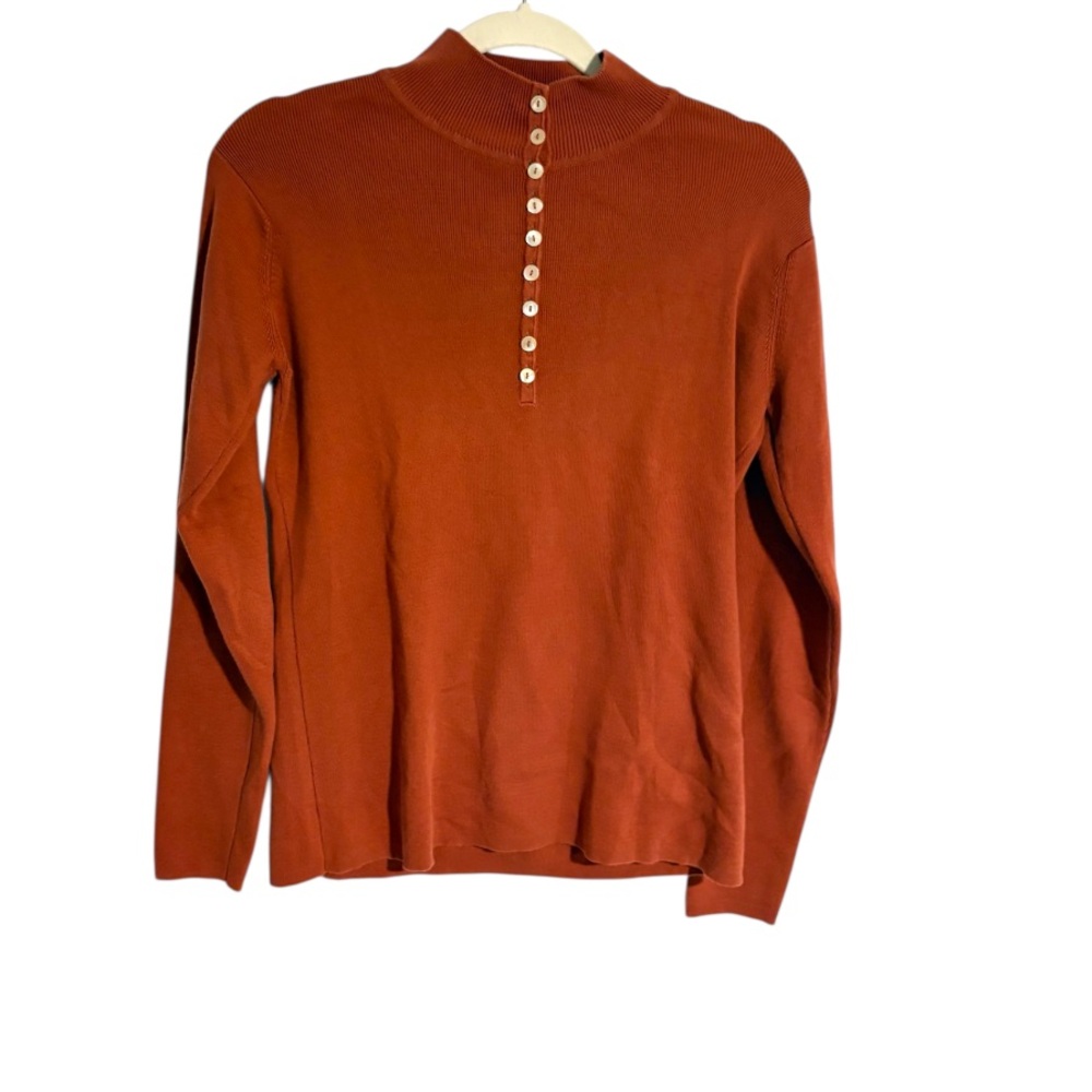 Peruvian Connection 100% Cotton Long Sleeve Burnt Orange Buttoned Sweater Top